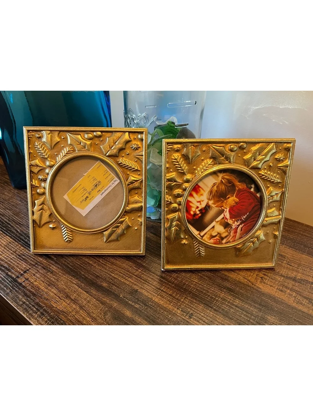 Set of 2 Ornate Metallic gold Square Christmas Oval picture frames 4x6